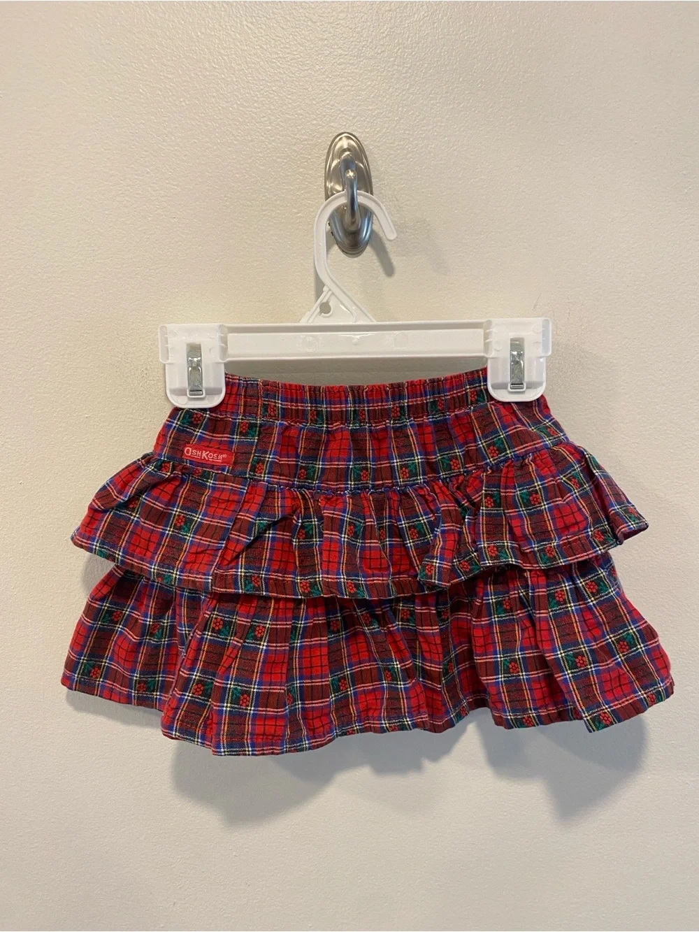Vintage 90s OshKosh B'gosh Girls Tiered Ruffle skirt sz 2t tartan plaid holiday